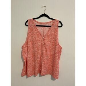 Lands End Sleeveless Salmon & White Color 2X Top Button Front Top 100% Cotton
